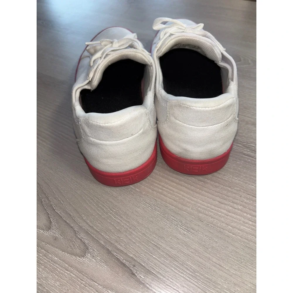 Kizik Irvine Hands-Free Slip On Sneakers White‎ Pink Canvas Womens 8.5 Mens 7